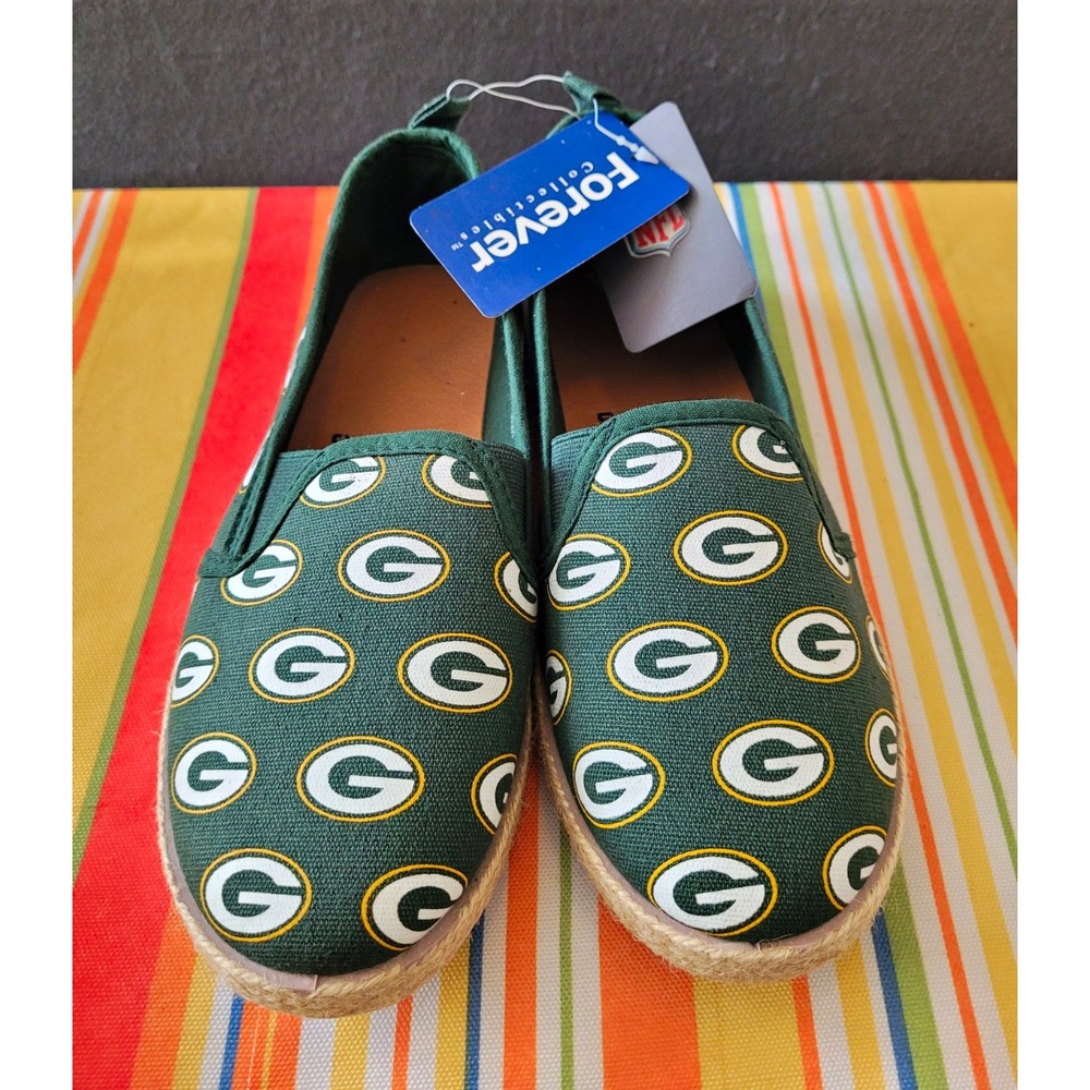 Forever Collectibles Women's Green Bay Packers Logo Slip-On Canvas Flats 6